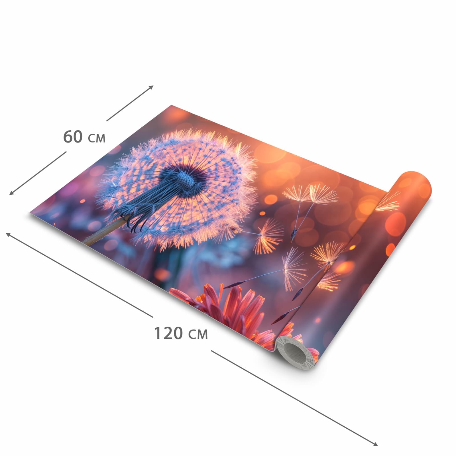 Pflegeleichter dünner Küchenteppich mit Motiv Pusteblumenglühen in der Grösse 80x300 cm