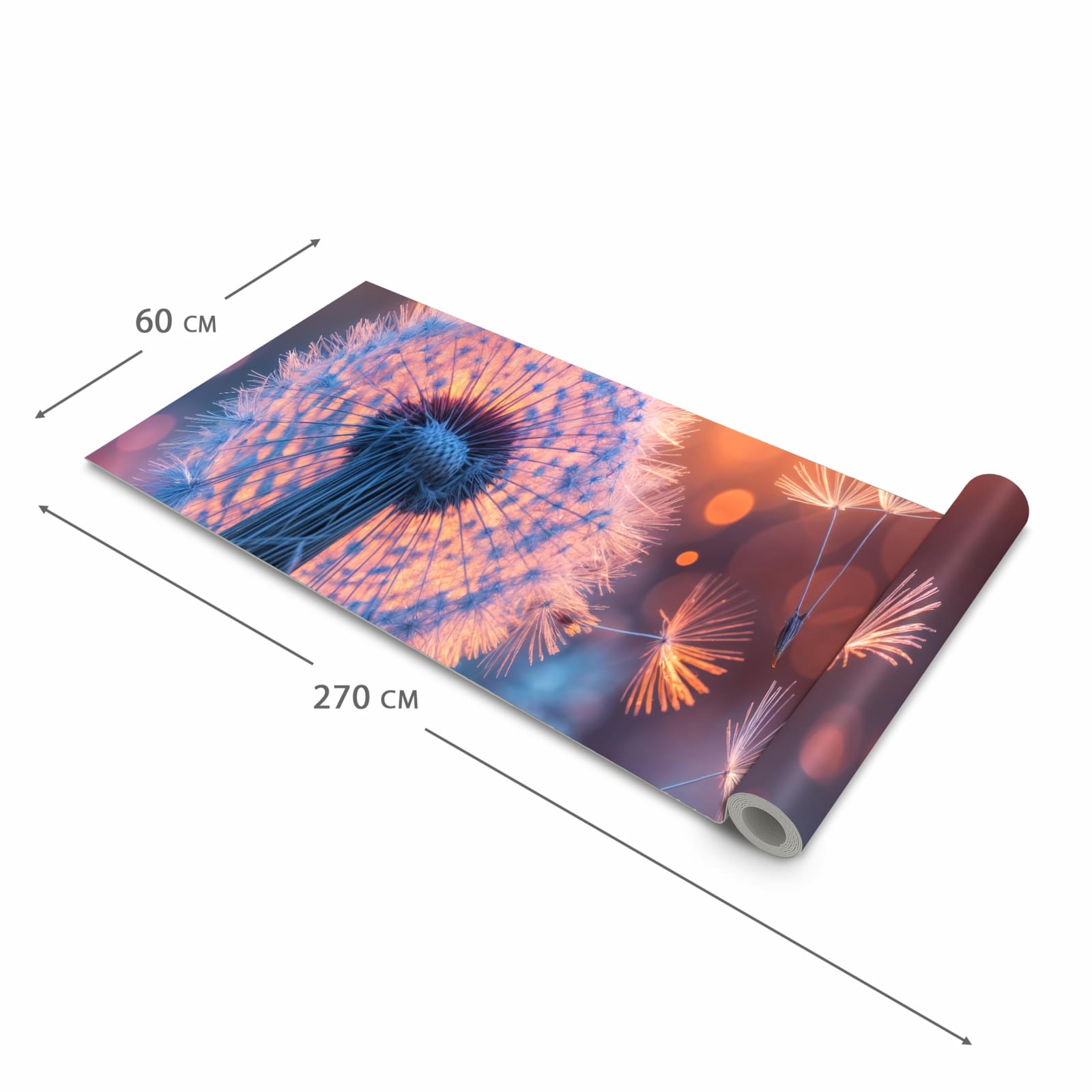 Waschbarer Teppich für Esstisch mit Motiv Pusteblumenglühen in der Größe 80x300 cm