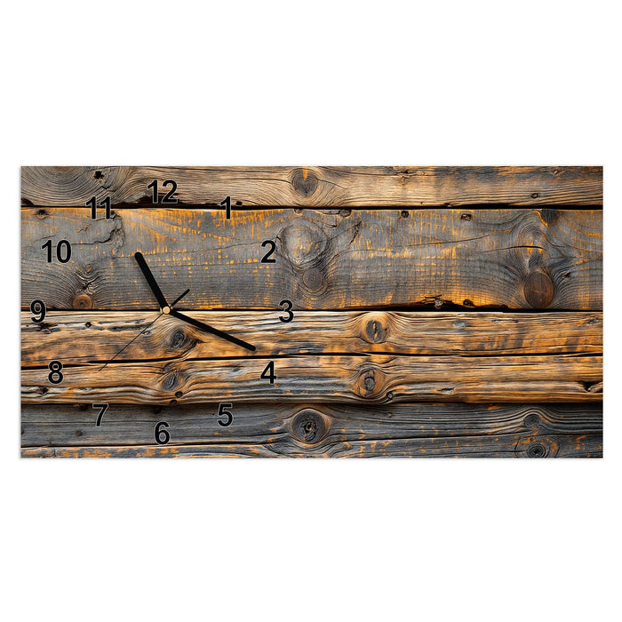 Wanduhr Rustikale Holzplanken aus Glas – Querformat 60 × 30 cm mit Ziffernblatt Modern