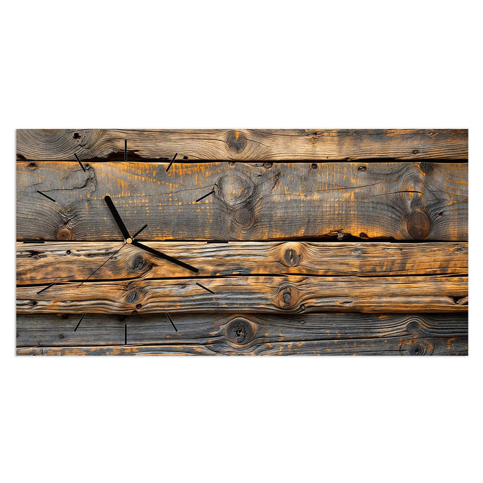 Wanduhr Rustikale Holzplanken aus Glas – Querformat 60 × 30 cm mit Ziffernblatt Linie