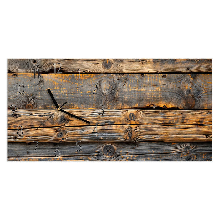 Wanduhr Rustikale Holzplanken aus Glas – Querformat 60 × 30 cm mit Ziffernblatt Elegant
