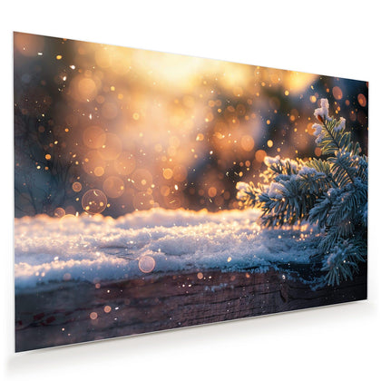 Wandbild mit dem Motiv Tannenzweig im Goldlicht