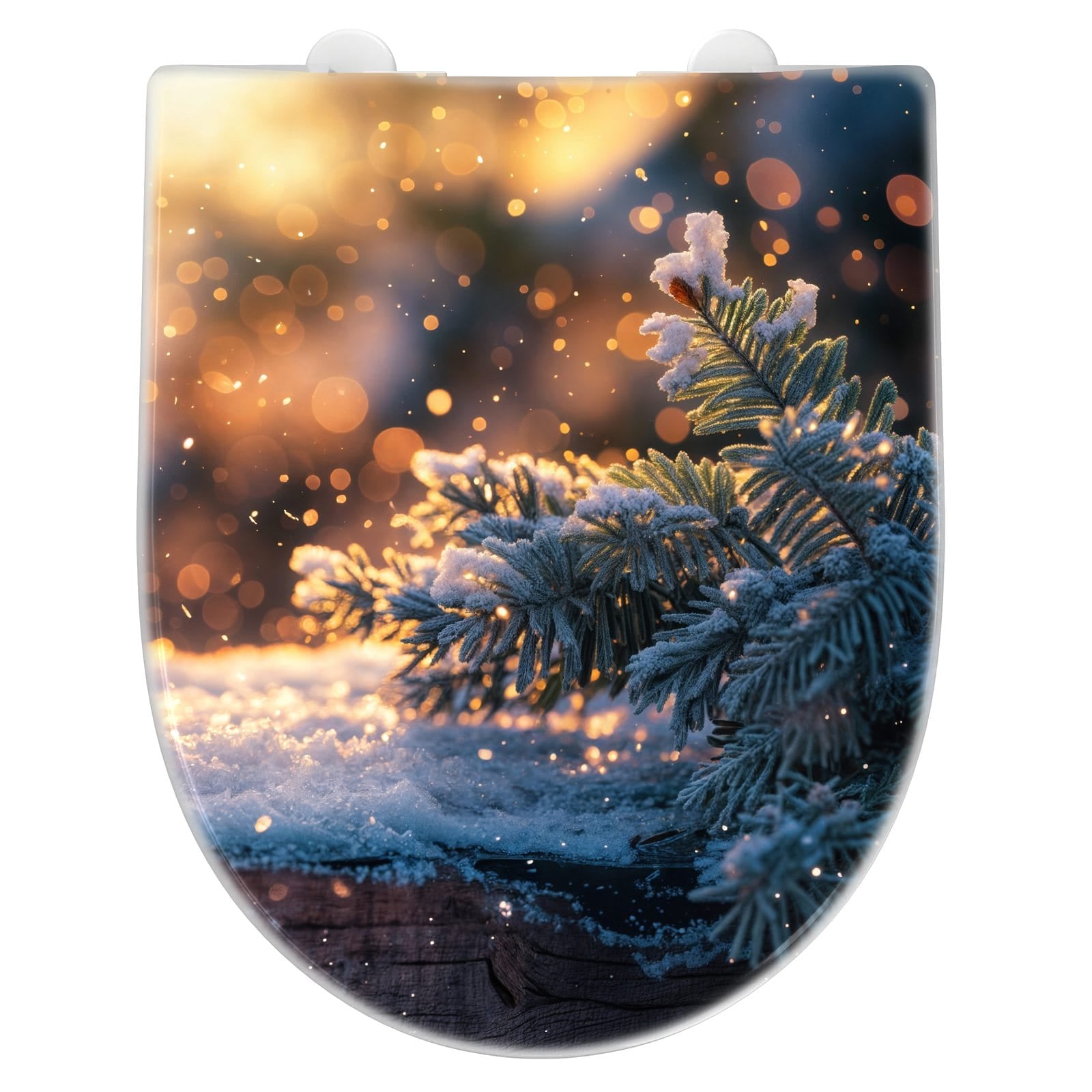 Toilettendeckel mit Motiv Winterzweig Schnee von vorne - mit Absenkautomatik