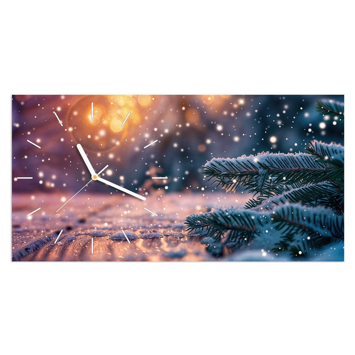 Wanduhr Winterliche Tannenzweige aus Glas – Querformat 60 × 30 cm mit Ziffernblatt Linie