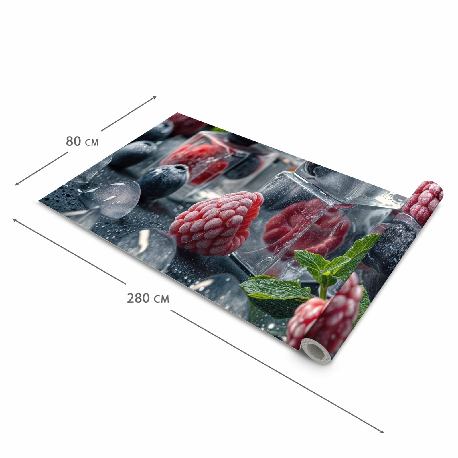 Formstabiler Küchenteppich mit Motiv Beeren von Gefrorene in der Grösse 80x250 cm