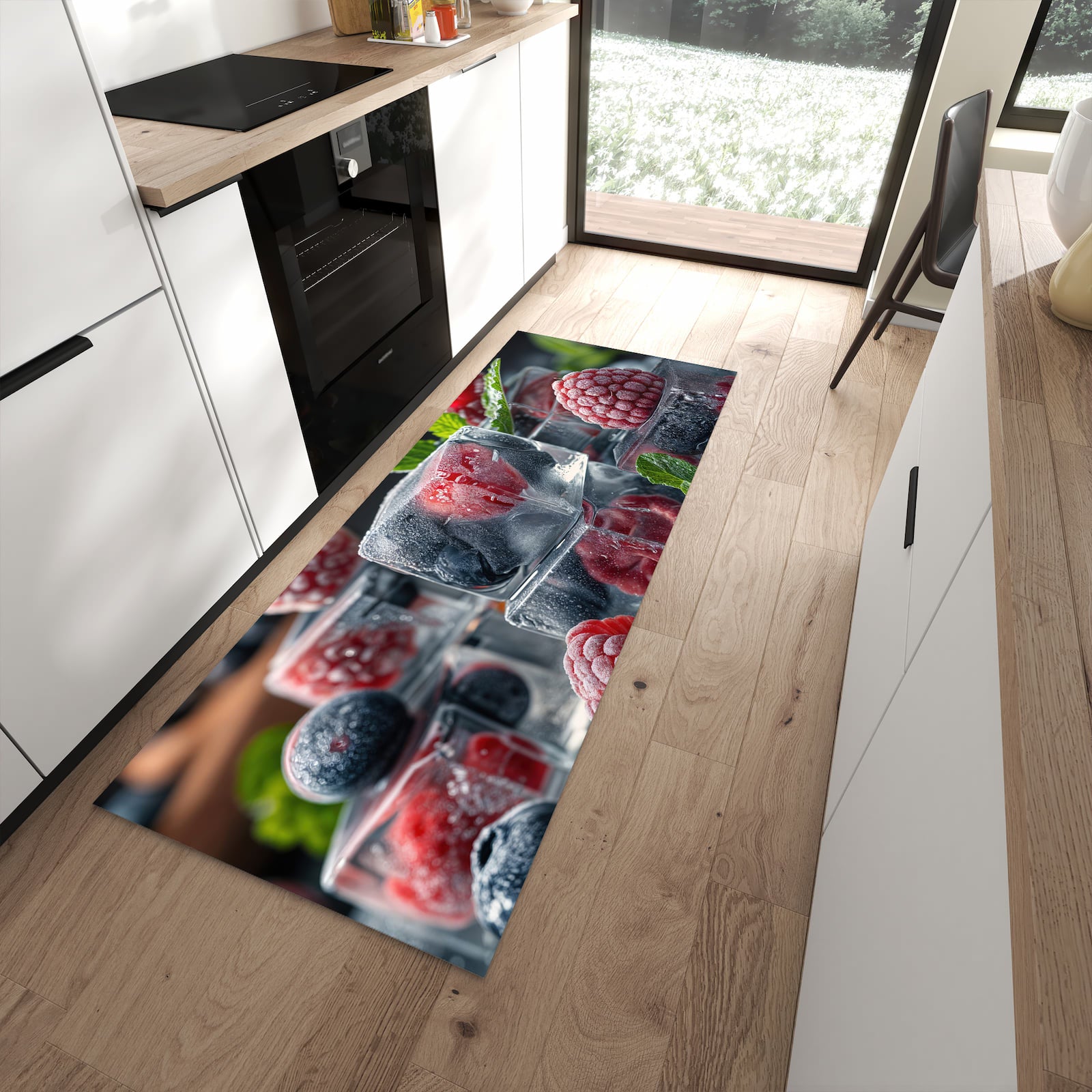 Rutschfester Küchenteppich mit Motiv Beeren von Gefrorene in moderner Küche