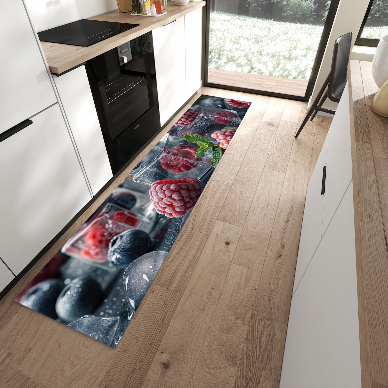 Flacher Küchenteppich mit Motiv Beeren von Gefrorene in moderner Küche