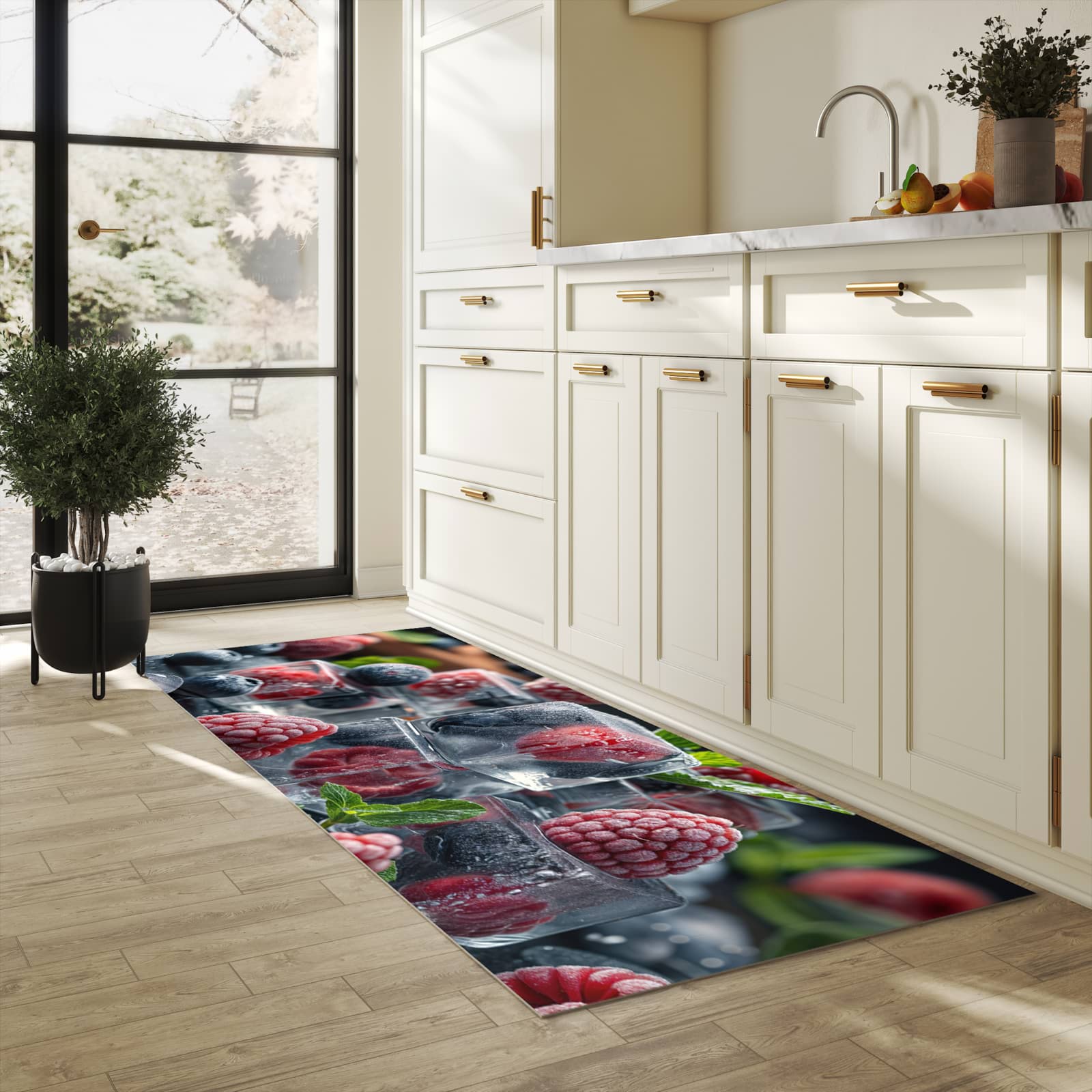Fleckenresistenter Küchenläufer mit Motiv Beeren von Gefrorene in heller Küche