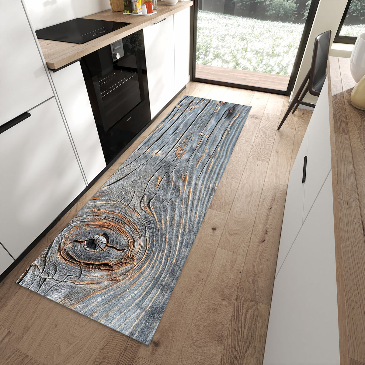 Rutschfester Küchenläufer mit Motiv Holzstruktur Vintage für Ordnung in moderner Küche