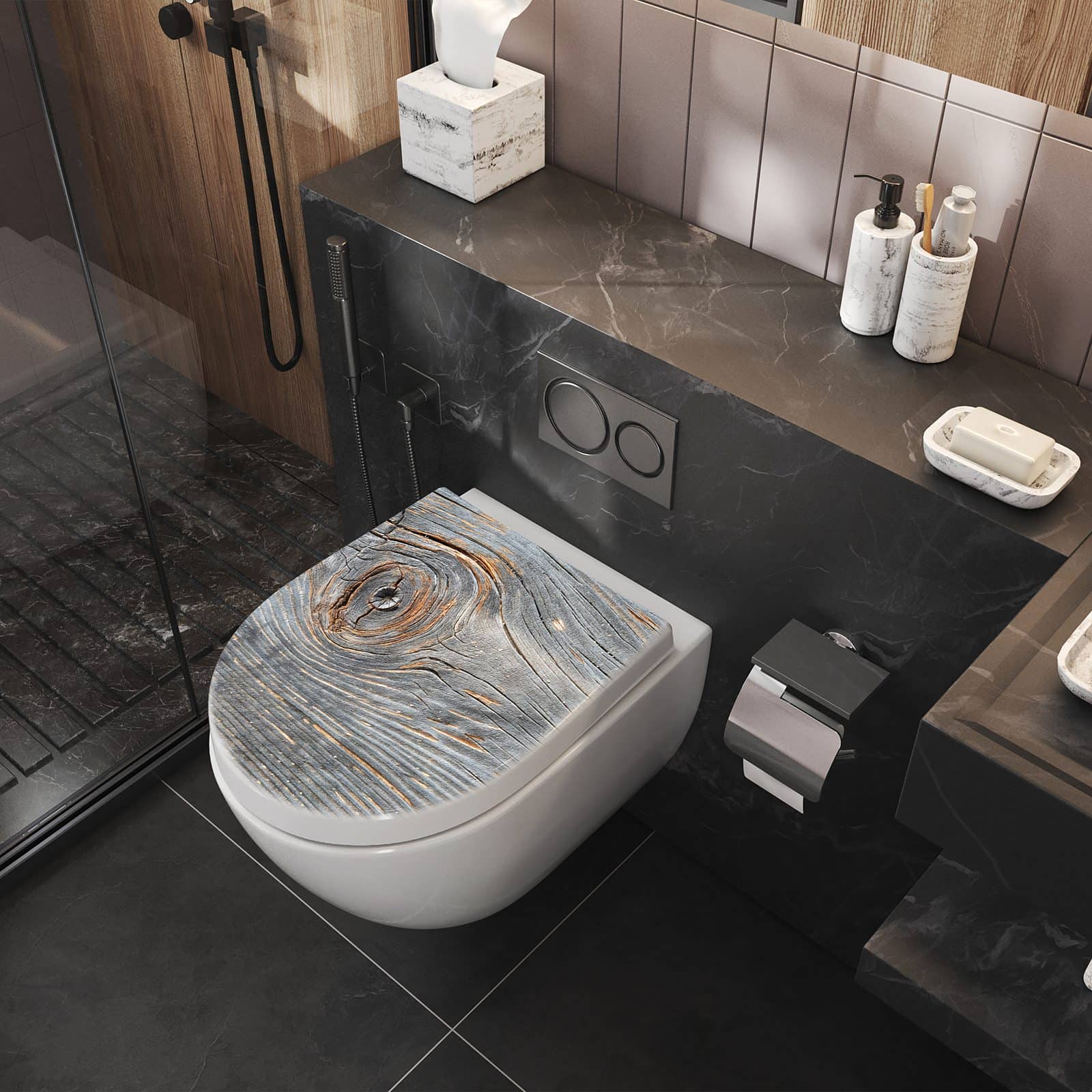 WC-Sitz mit Absenkautomatik Holzstruktur Vintage