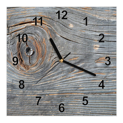 Wanduhr Quadratisch mit dem Motiv Astloch im Altholz