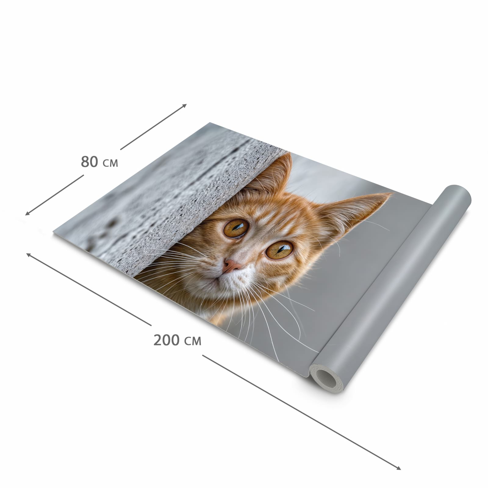 Bodenschonender Küchenteppich mit Motiv Neugierige Katze in der Grösse 80x250 cm