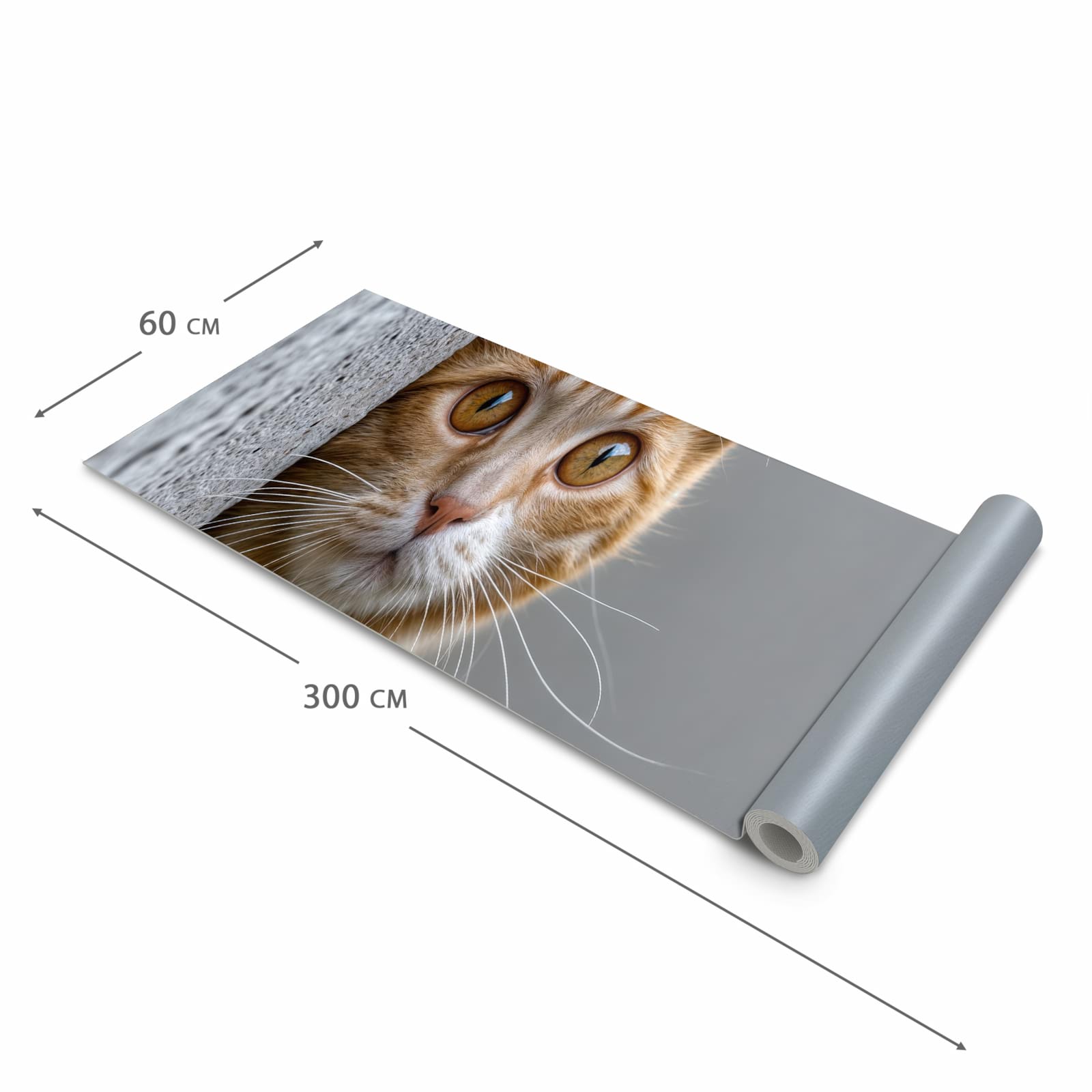 Bodenschonender Küchenteppich mit Motiv Neugierige Katze in der Grösse 80x200 cm