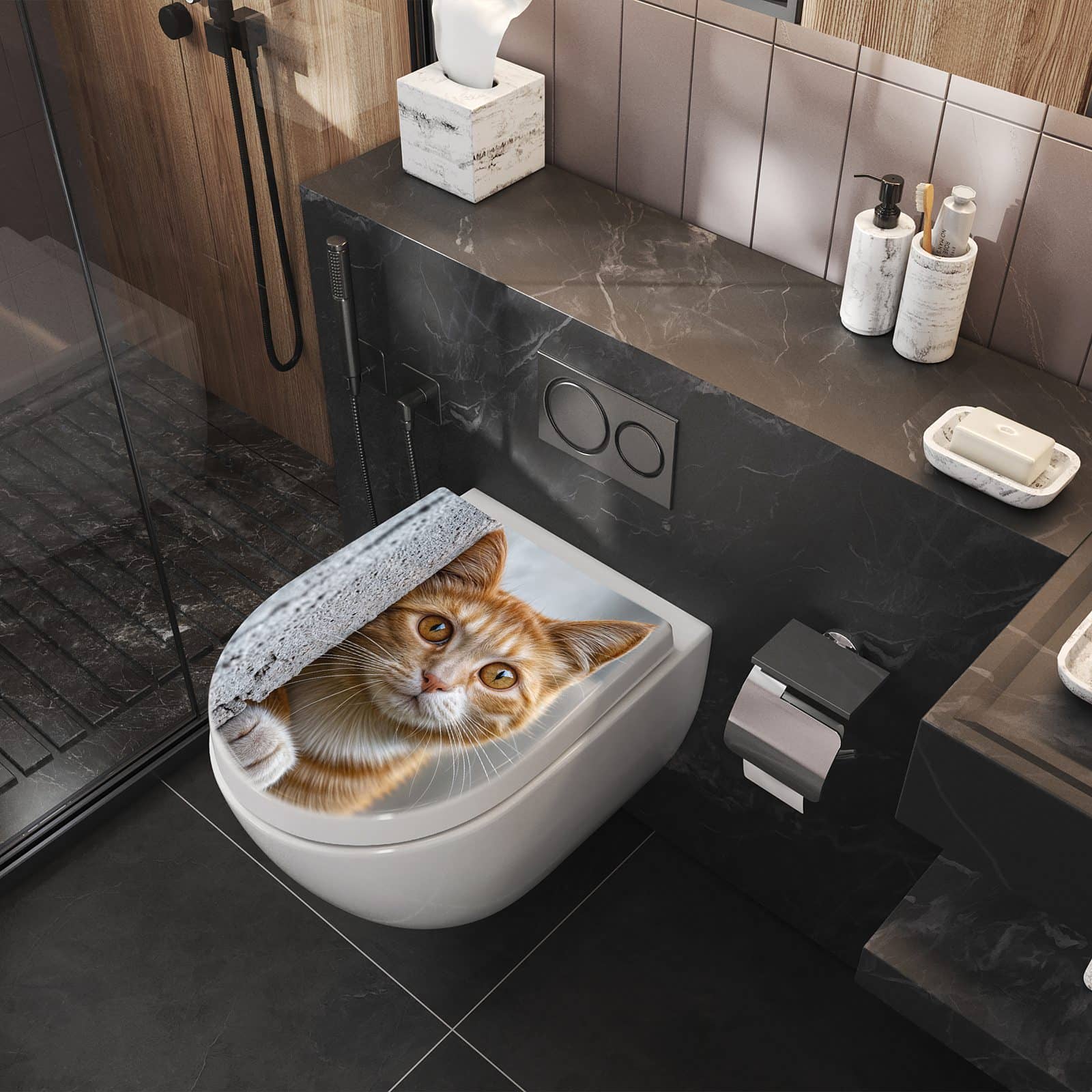 WC-Sitz mit Absenkautomatik Neugierige Katze