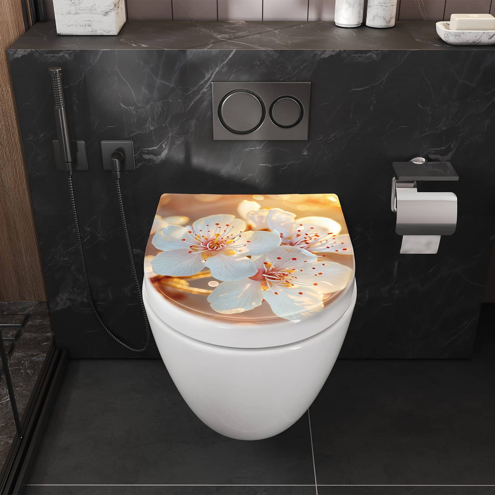 WC-Sitz mit Absenkautomatik Blumenstrahlen