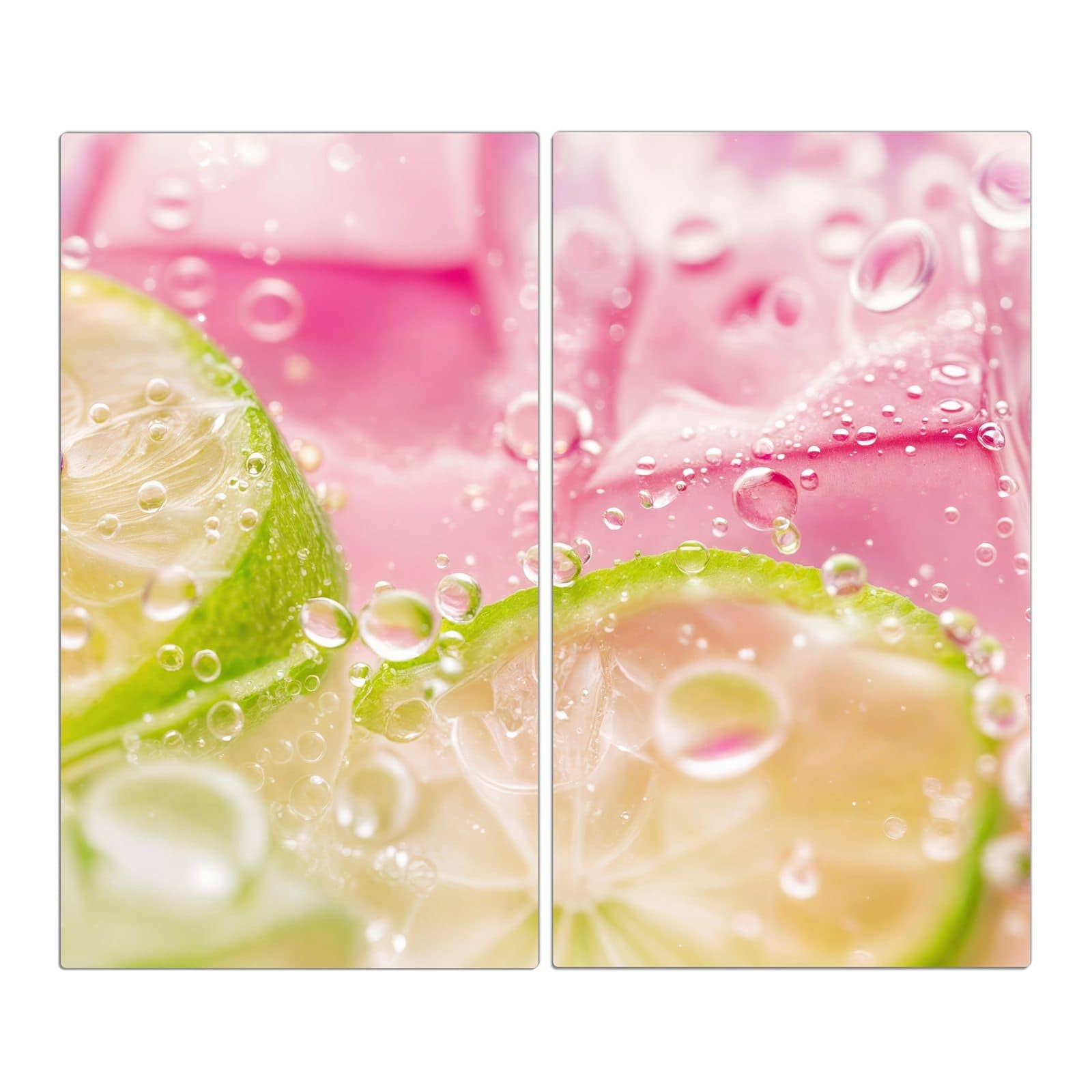 2-teilige Abdeckplatten für Herd mit Limetten Spritzer-Motiv in der Frontansicht #grösse_2-Teilig (60x52cm)