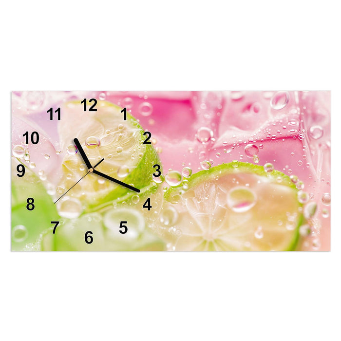 Wanduhr Limetten Spritzer aus Glas – Querformat 60 × 30 cm mit Ziffernblatt Modern