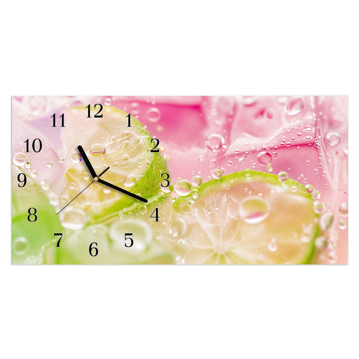 Wanduhr Limetten Spritzer aus Glas – Querformat 60 × 30 cm mit Ziffernblatt Klassisch