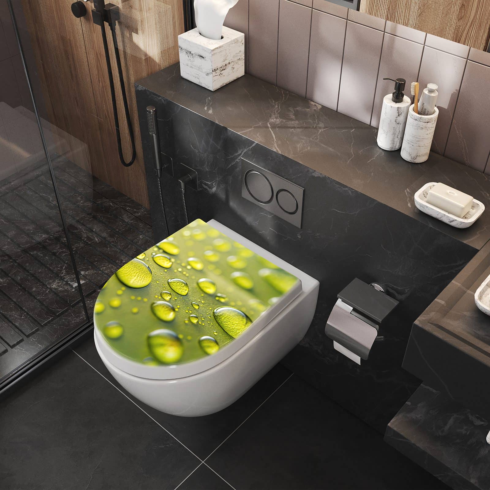 WC-Sitz mit Absenkautomatik Wassertropfen anschaulich