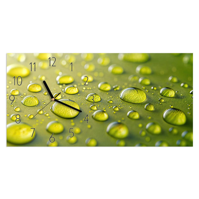 Wanduhr Wassertropfen Nah aus Glas – Querformat 60 × 30 cm mit Ziffernblatt Elegant