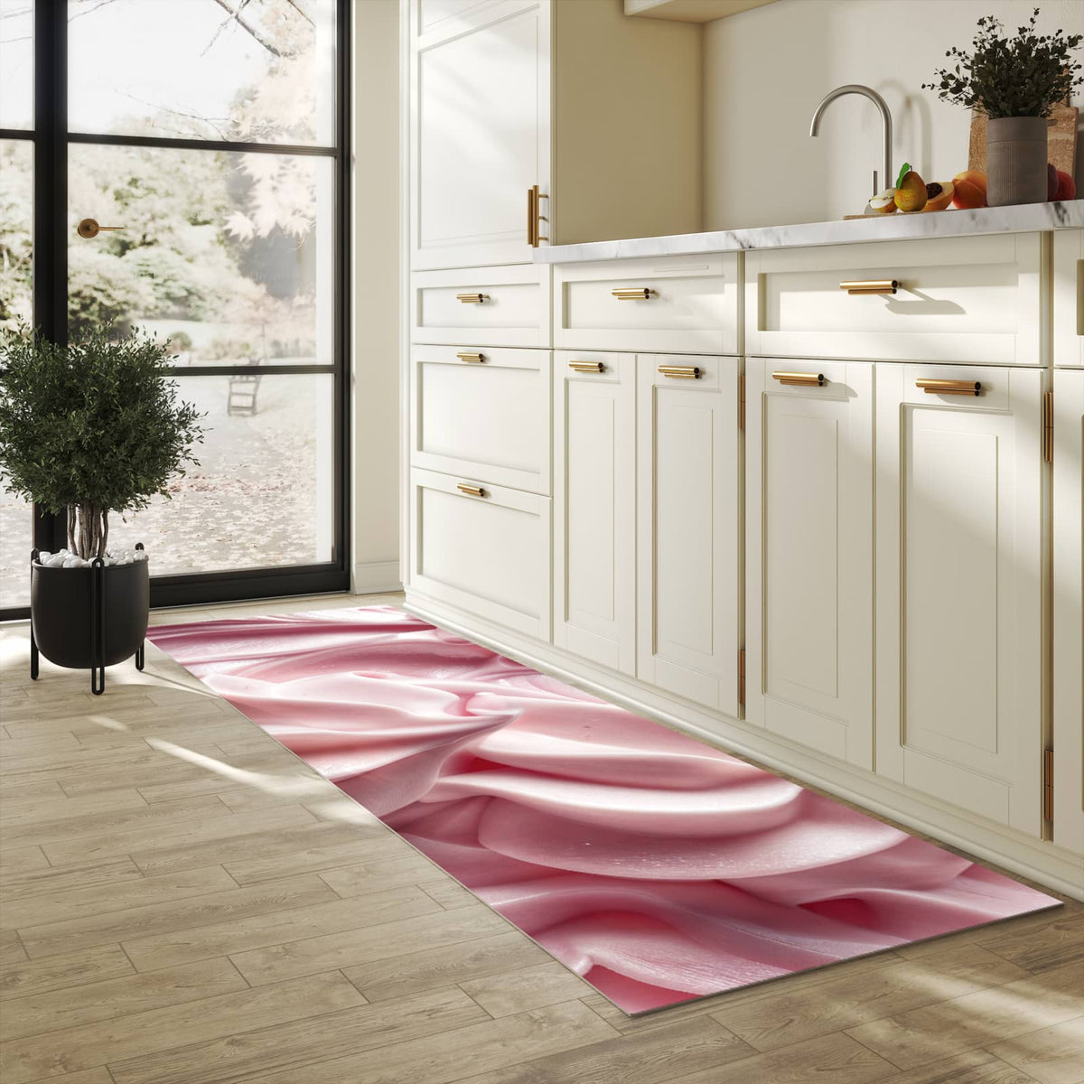 Abriebfester Küchenläufer mit Motiv Zartes Schaumcreme in heller Küche