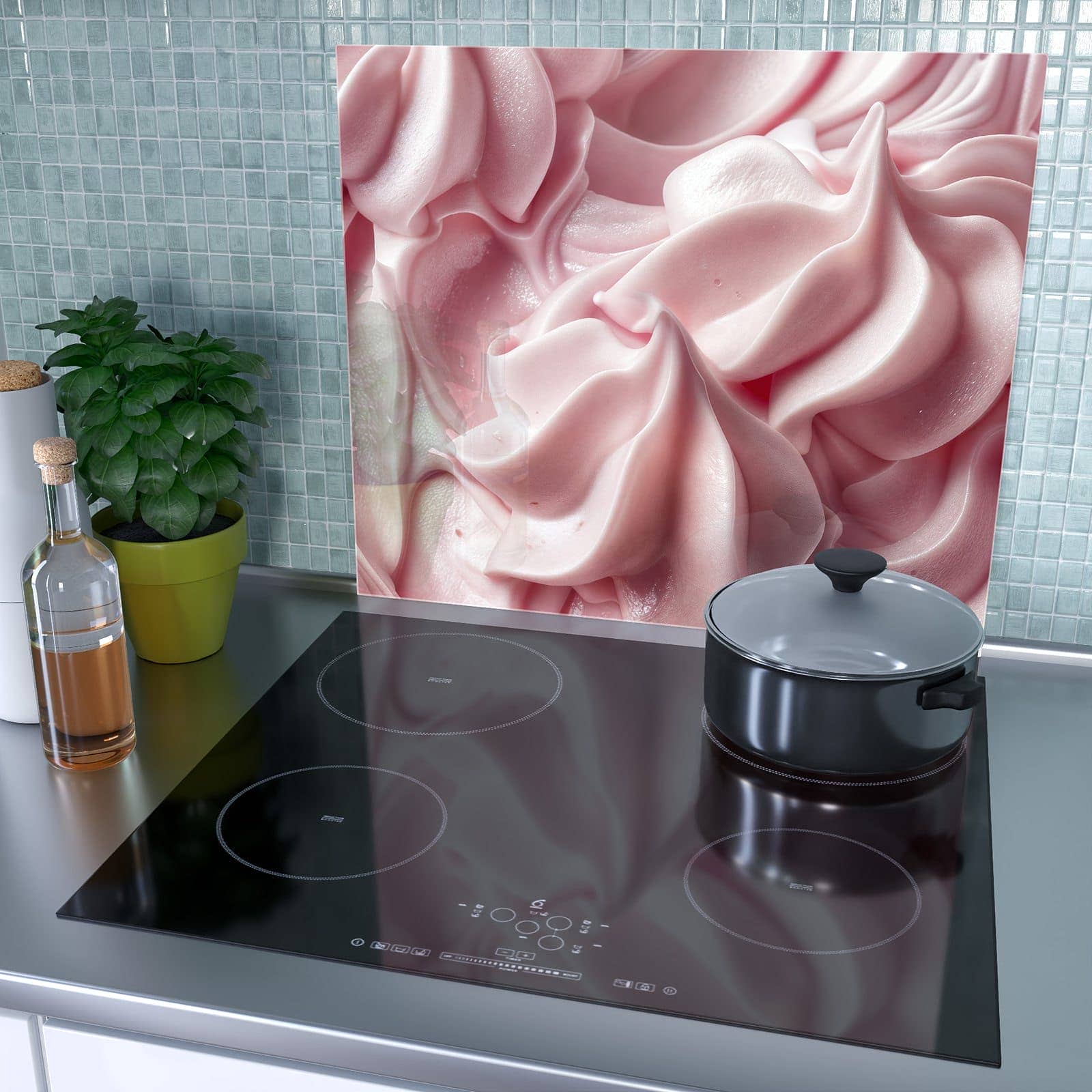 1-teilige Ceranfeld Abdeckungen mit Zartes Schaumcreme-Motiv als Spritzschutz hinter dem Kochfeld