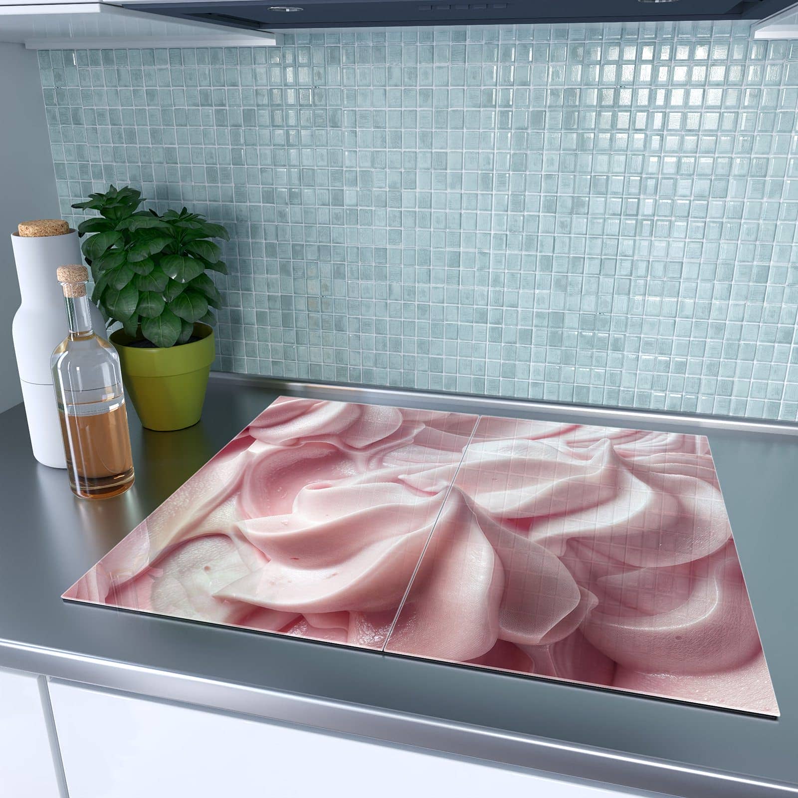 2-teilige Abdeckplatten für den Herd mit Zartes Schaumcreme-Motiv auf dem Ceranfeld