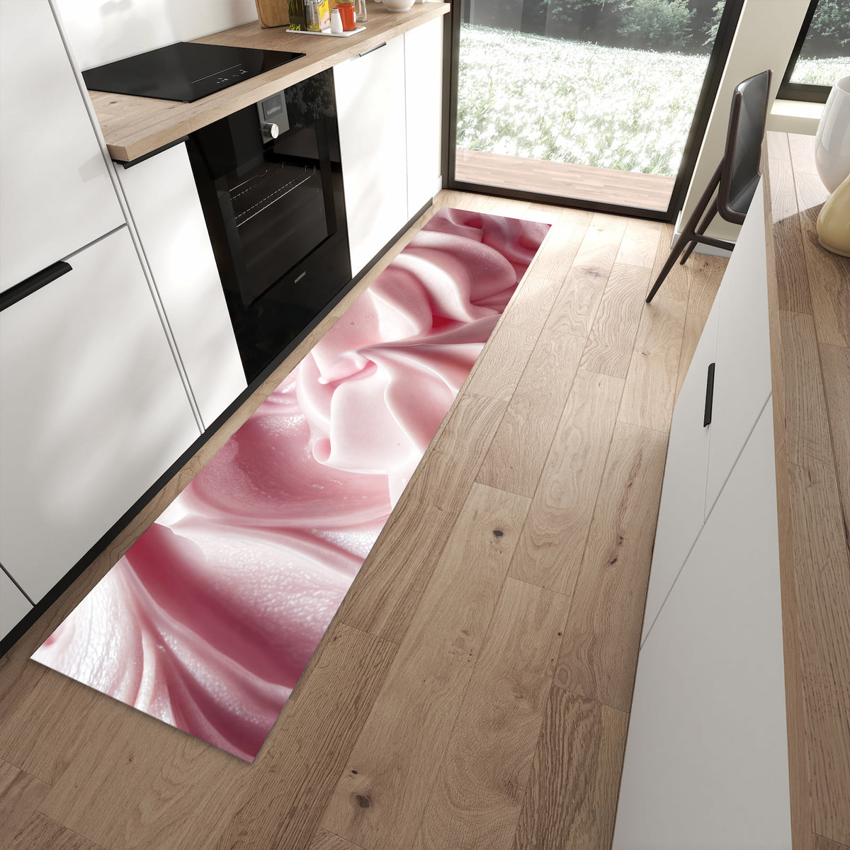 Farbbeständiger Teppichläufer mit Motiv Zartes Schaumcreme in moderner Küche