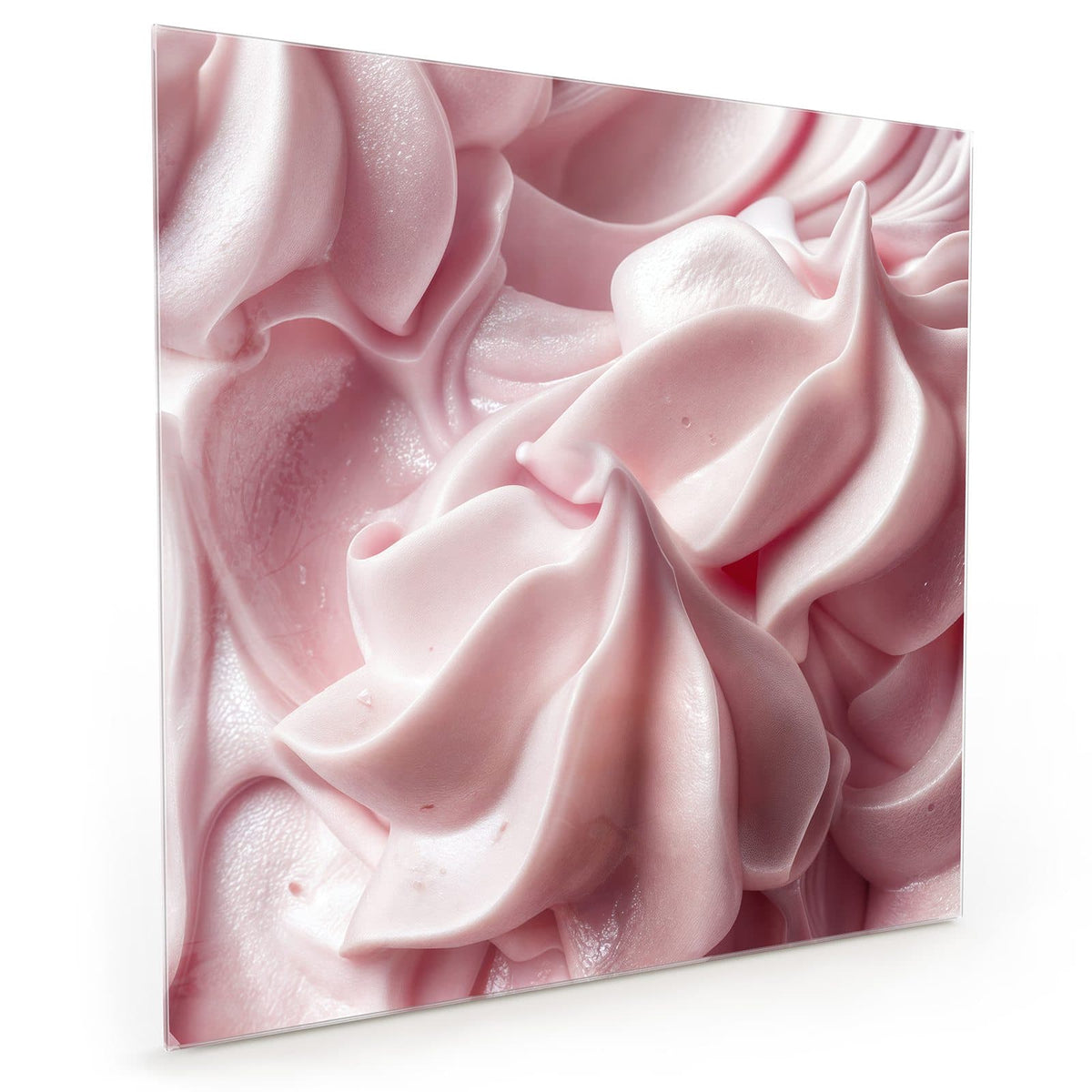 Küchenrückwand aus Glas im quadratischen Format: Formatfüllende rosa Sahne- bzw. Cremewirbel mit weichen Spitzen #grösse_40 x 40 cm #grösse_50 x 50 cm #grösse_60 x 60 cm