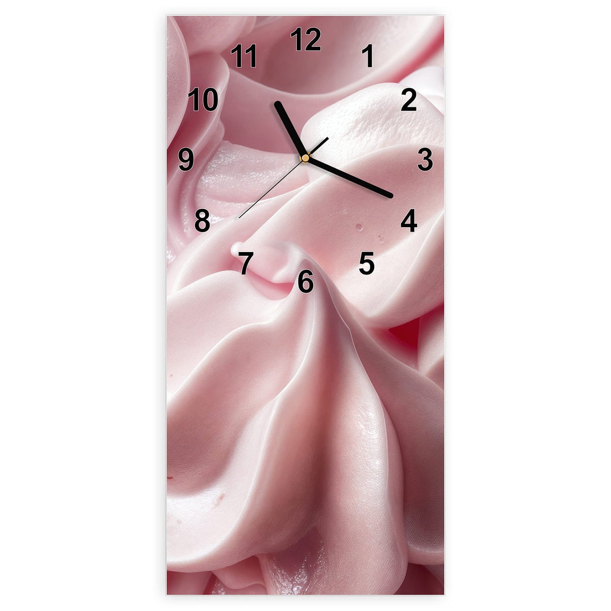 Wanduhr aus Glas, Ziffernblatt Modern: Formatfüllende rosa Sahne- bzw. Cremewirbel mit weichen Spitzen