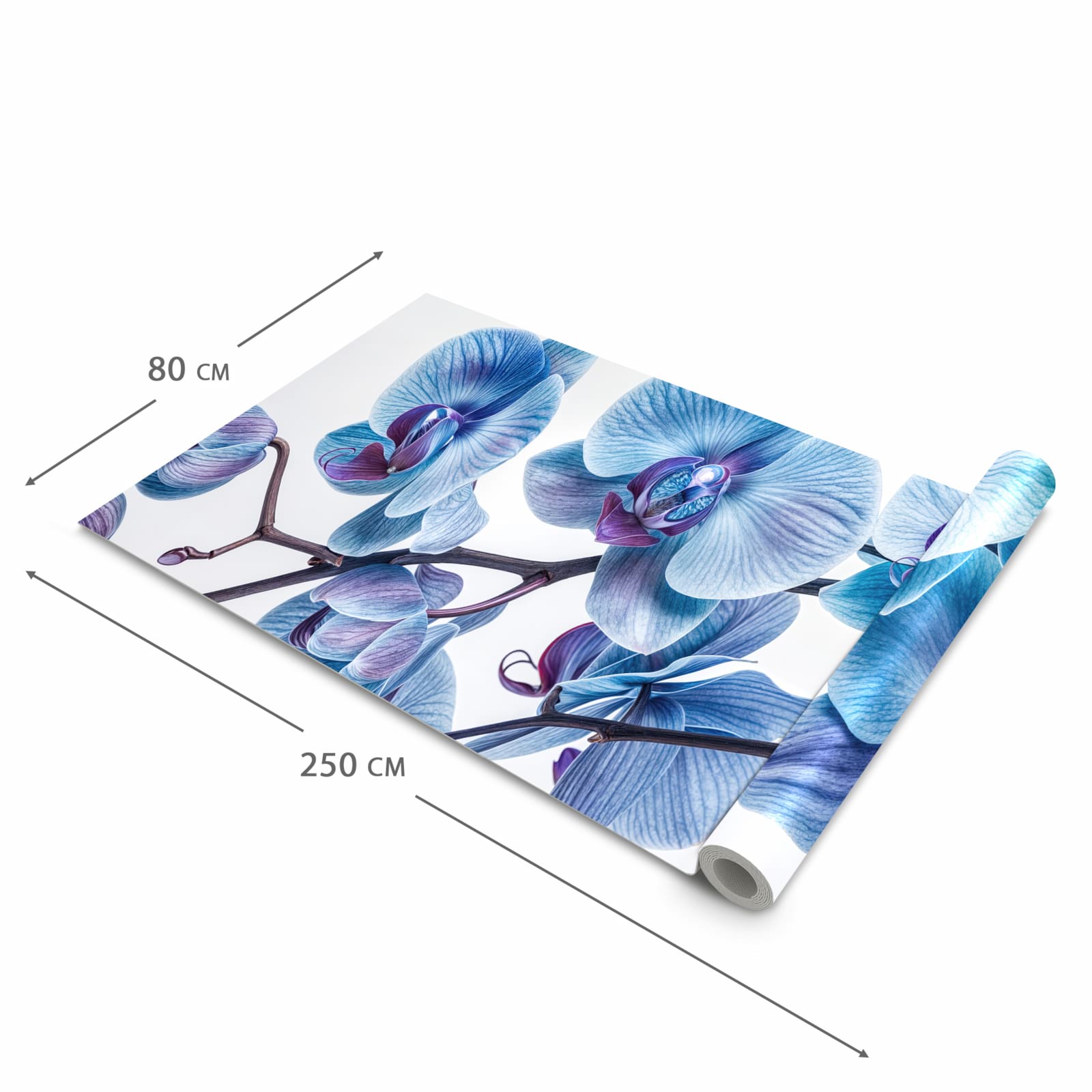 UV-beständiger waschbarer Küchenteppich mit Motiv Blaue Orchideen Blüte in der Größe 60x300 cm