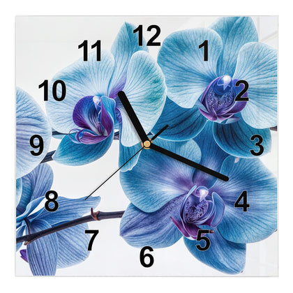 Wanduhr Quadratisch mit dem Motiv Blauviolette Orchidee