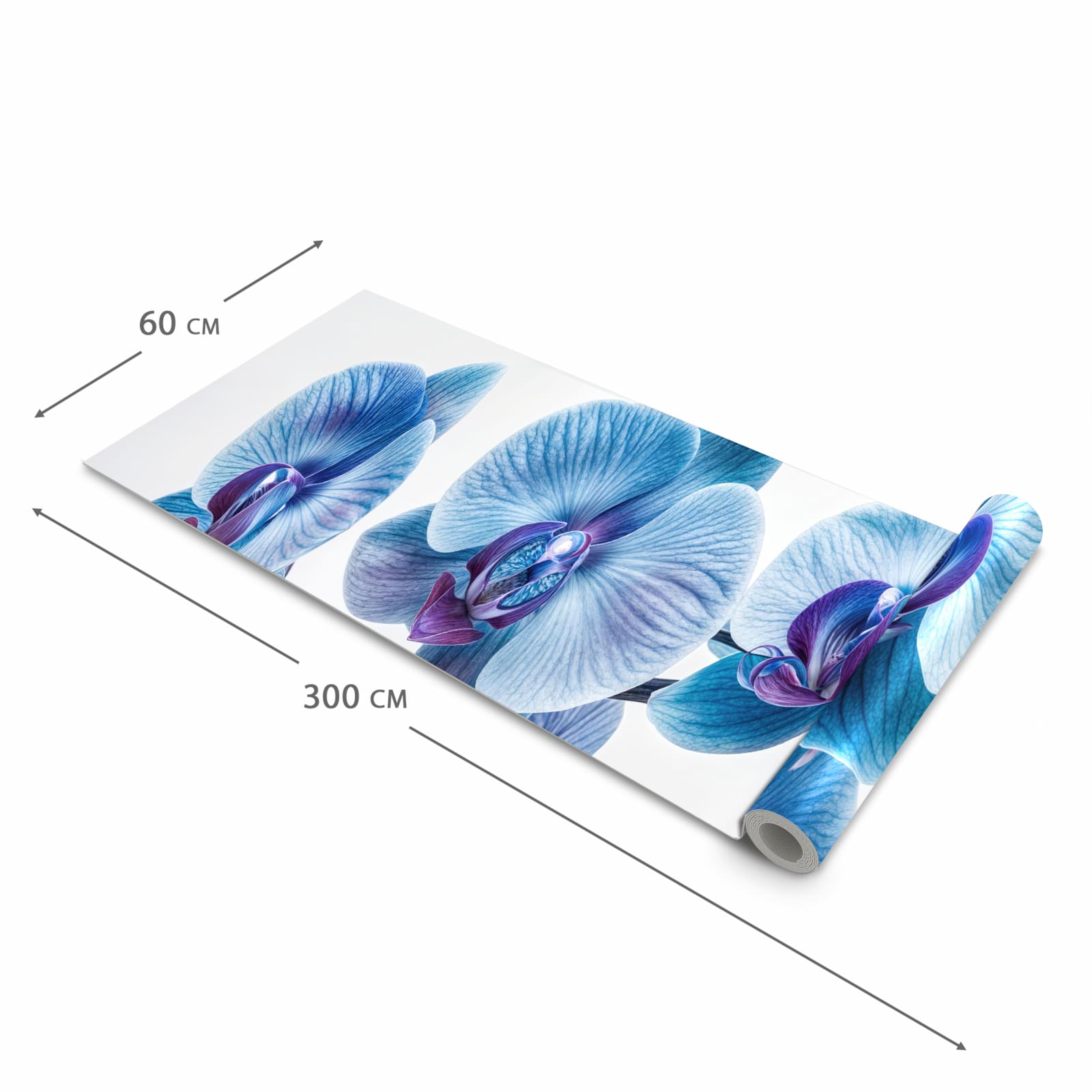 Rutschfester Küchenteppich mit Motiv Blaue Orchideen Blüte in der Grösse 60x300 cm spart Zeit