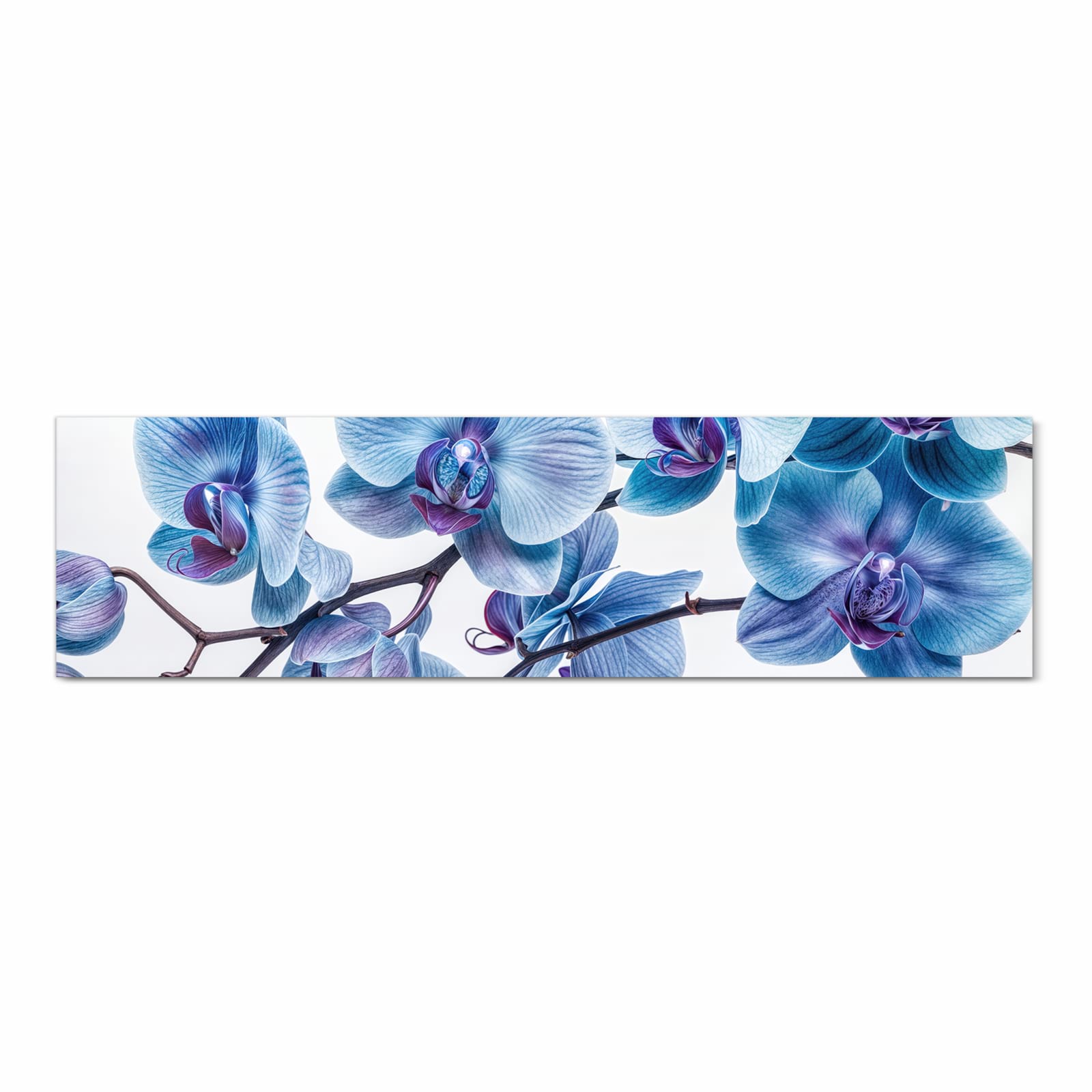 Feuchtigkeitsresistenter Küchenläufer mit Motiv Blaue Orchideen Blüte in Frontansicht