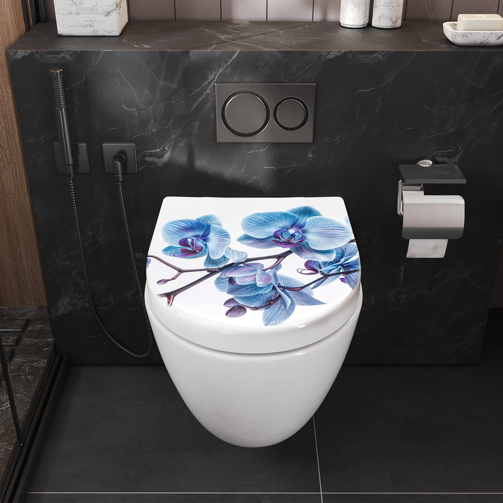 WC-Sitz mit Absenkautomatik Blaue Orchideen Blüte