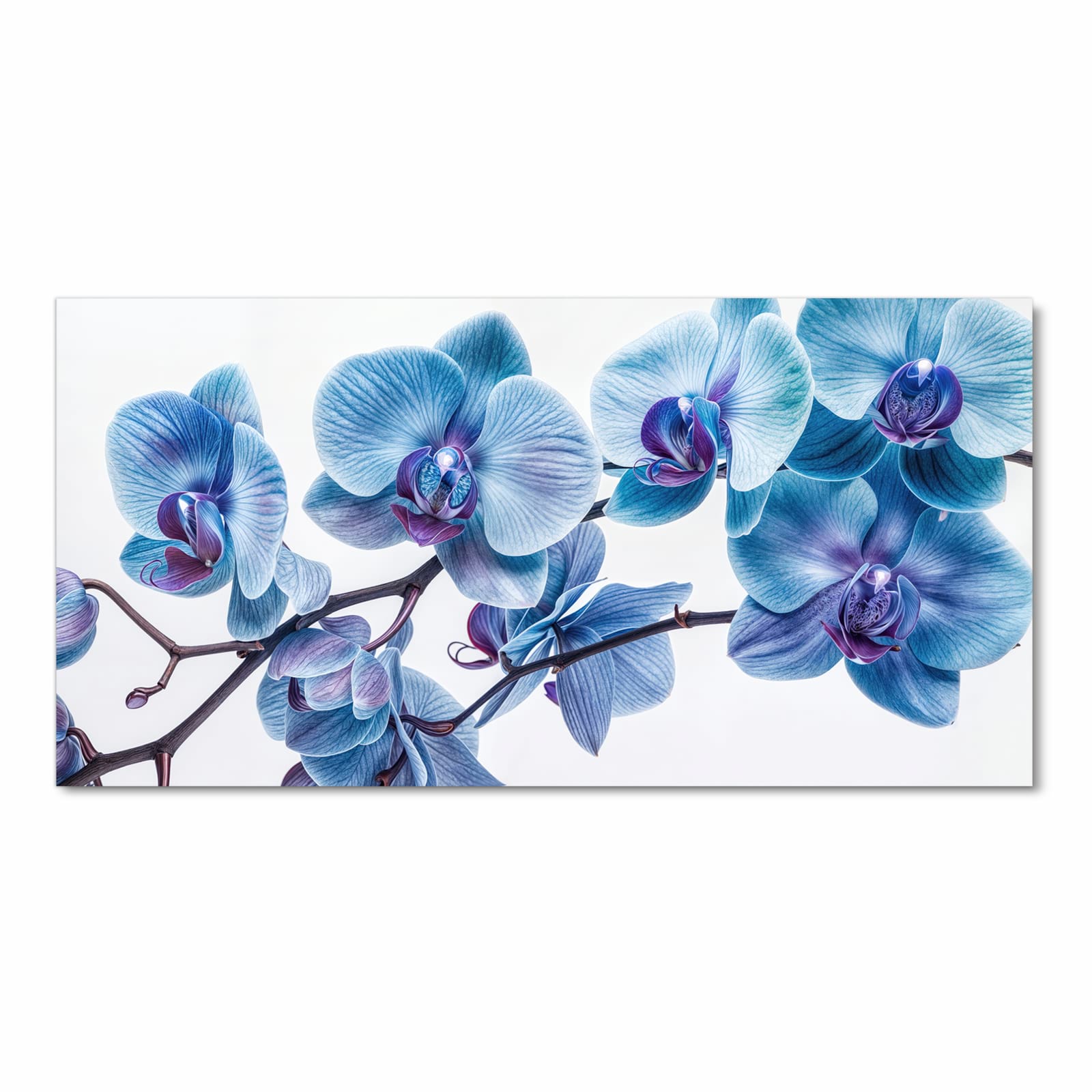 Komfortabler rutschfester Küchenläufer mit Motiv Blaue Orchideen Blüte in Frontansicht