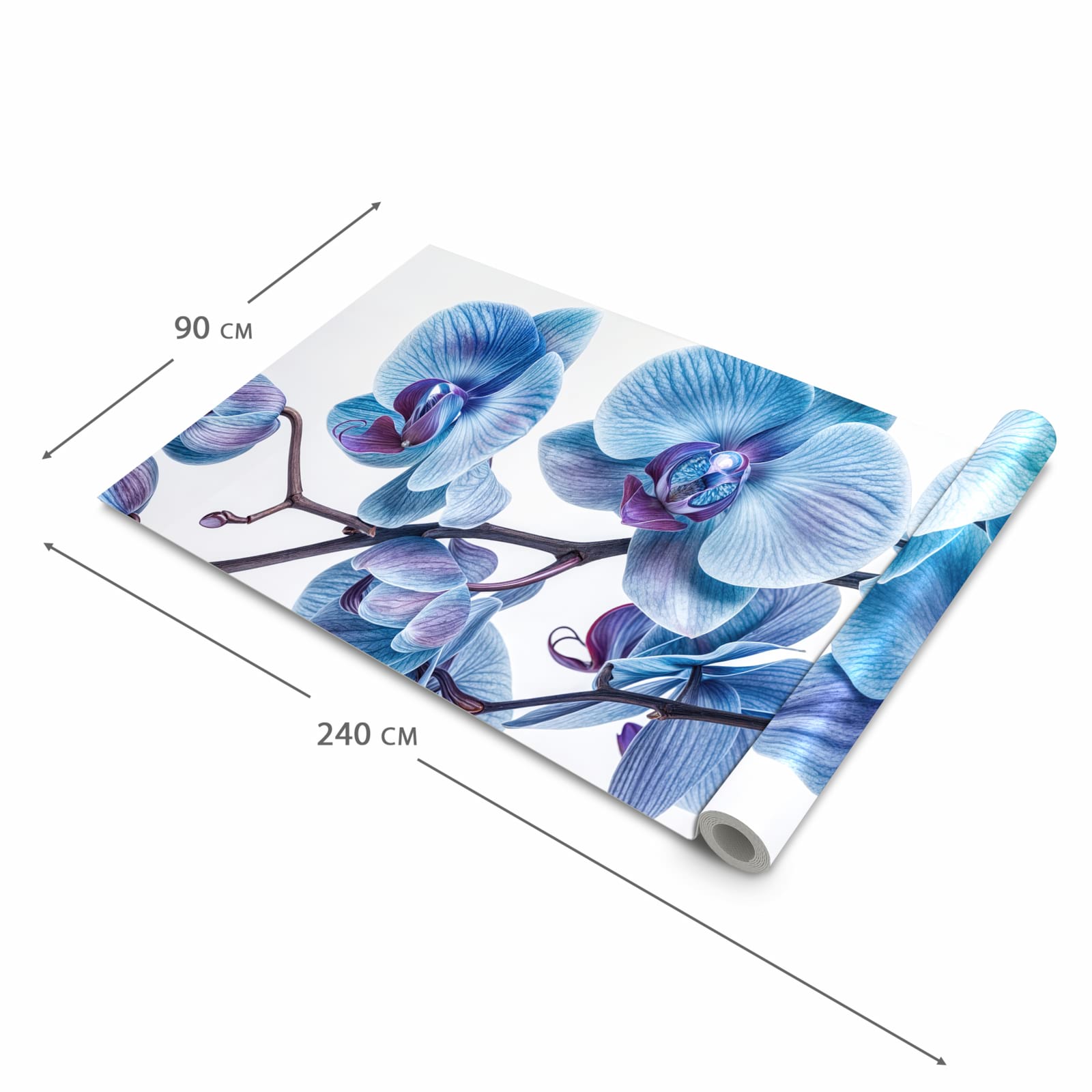 Schmutzabweisender Küchenteppich mit Motiv Blaue Orchideen Blüte in der Größe 60x300 cm