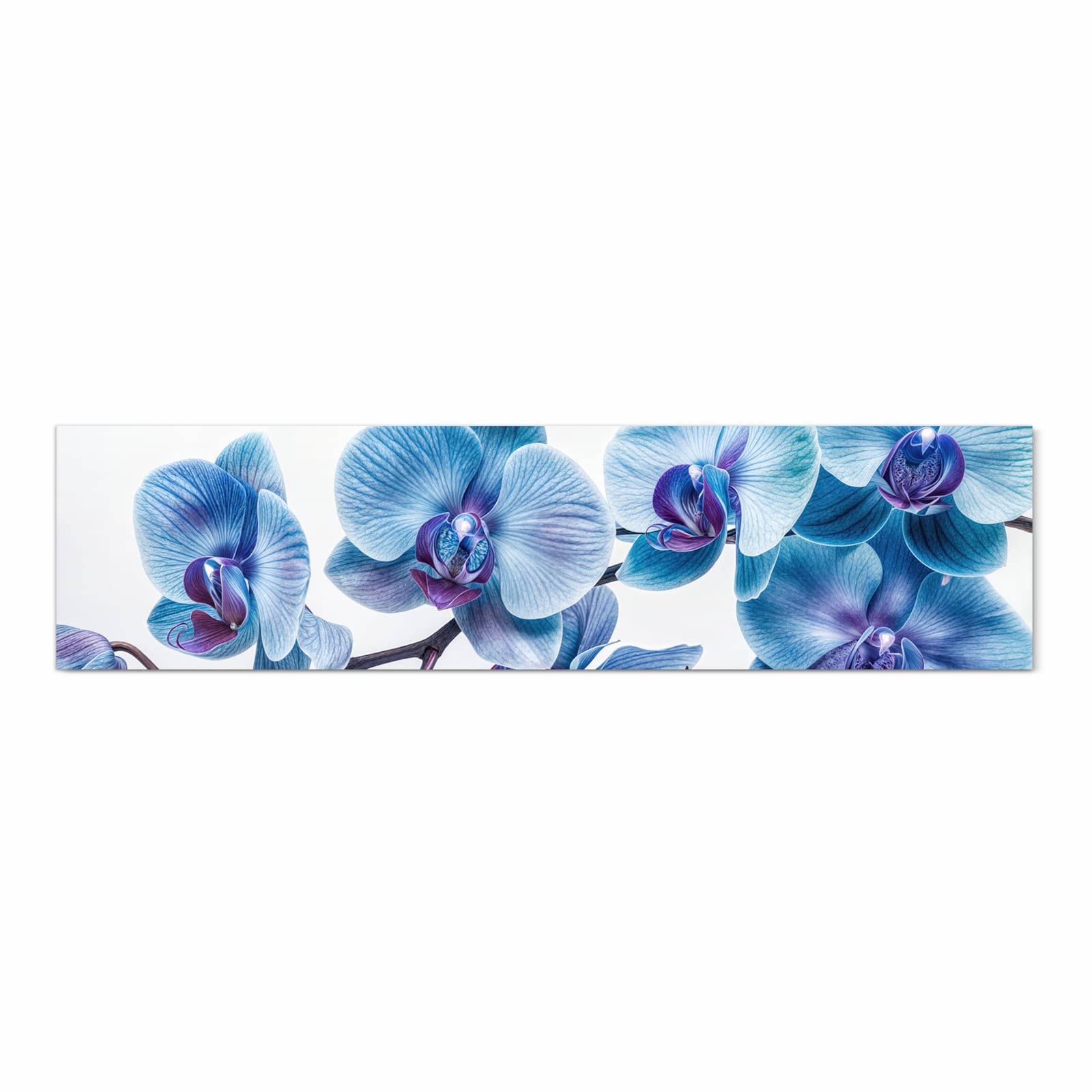 Waschbarer Küchenläufer mit Motiv Blaue Orchideen Blüte in Frontansicht für angenehme Haptik