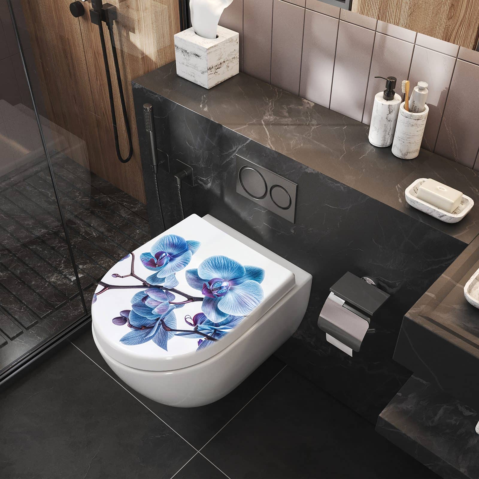 WC-Sitz mit Absenkautomatik Blaue Orchideen Blüte