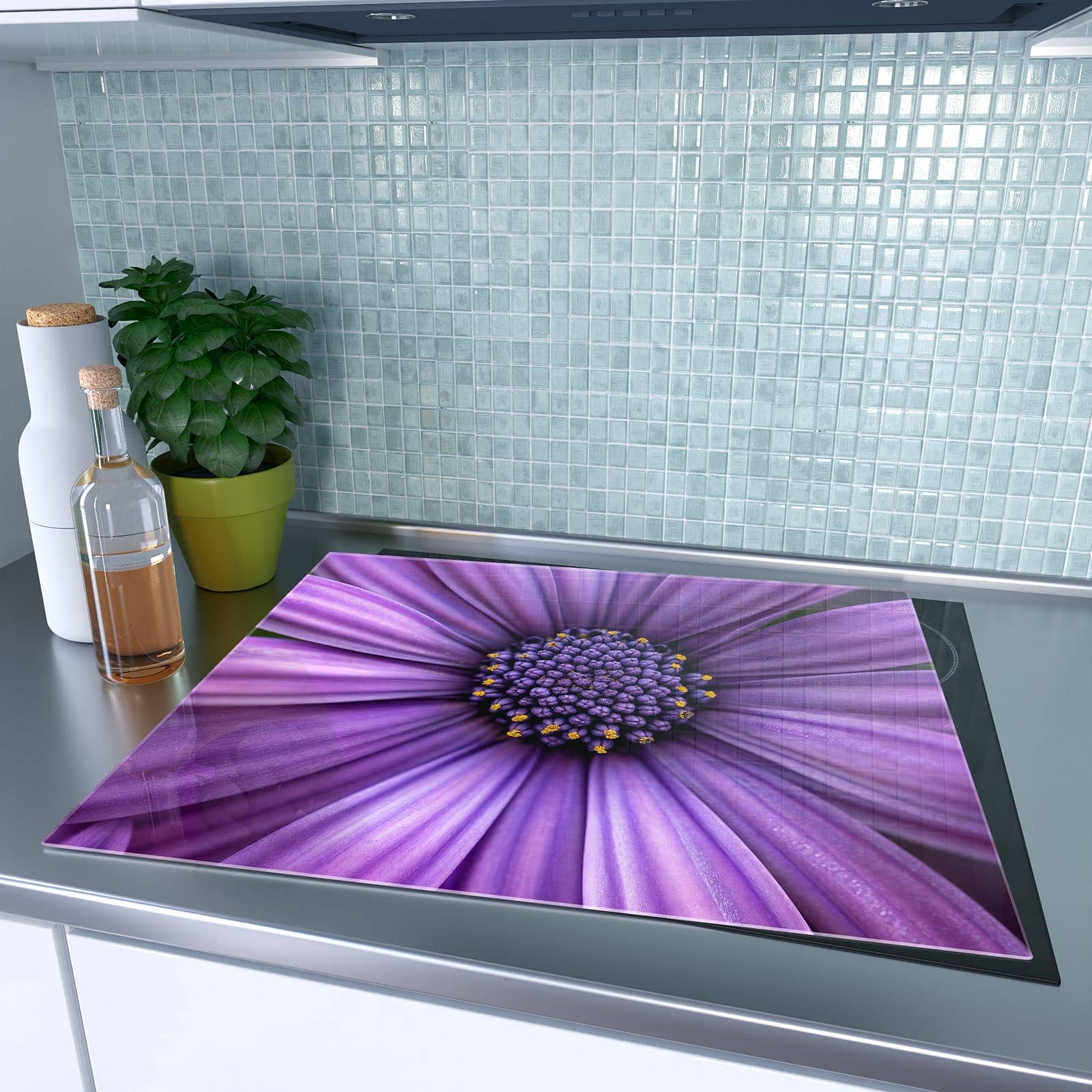 1-teilige Herdabdeckplatten für Ceranfeld mit Blume Nahaufnahme-Motiv auf dem Ceranfeld