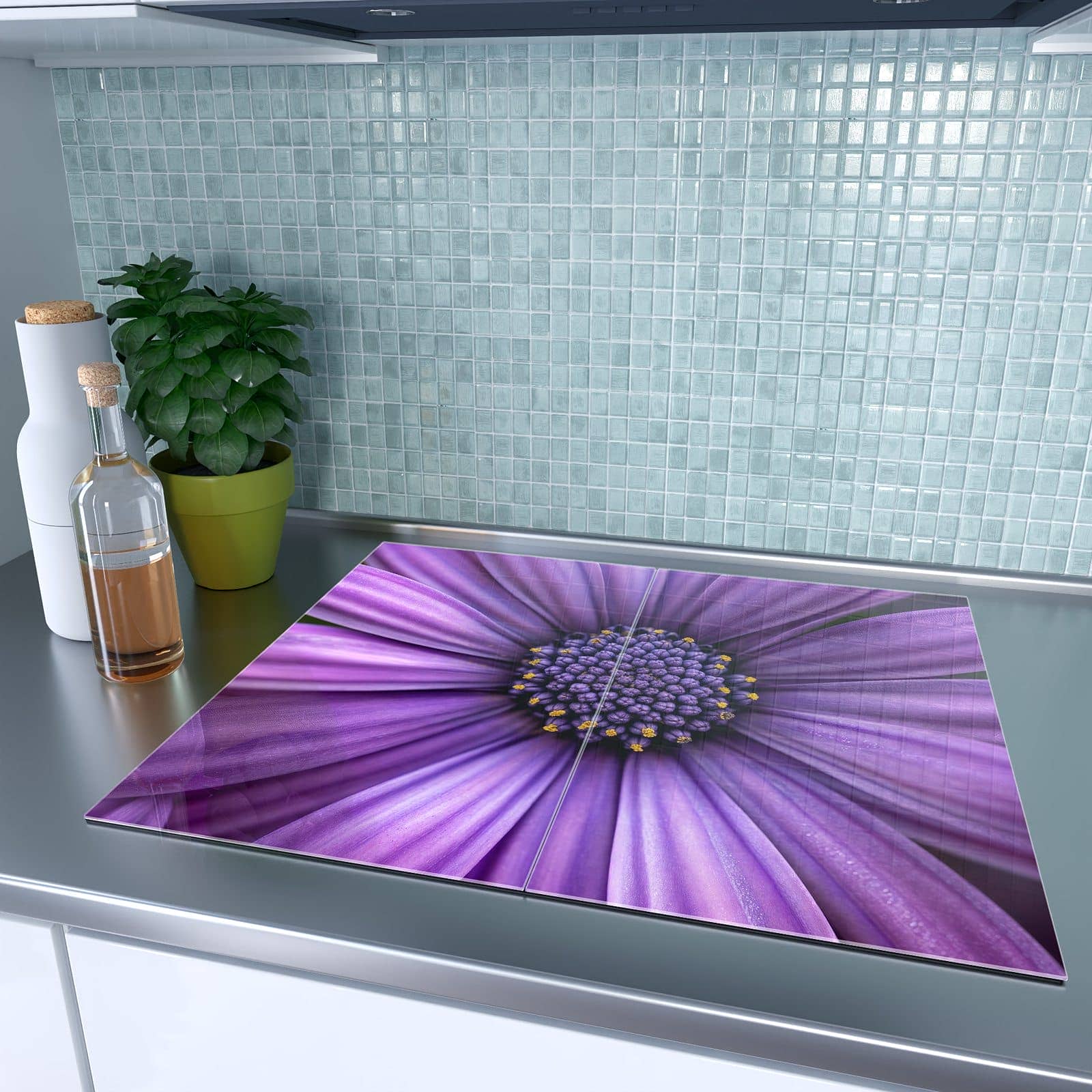 2-teilige Herdabdeckplatte mit Blume Nahaufnahme-Motiv auf dem Ceranfeld