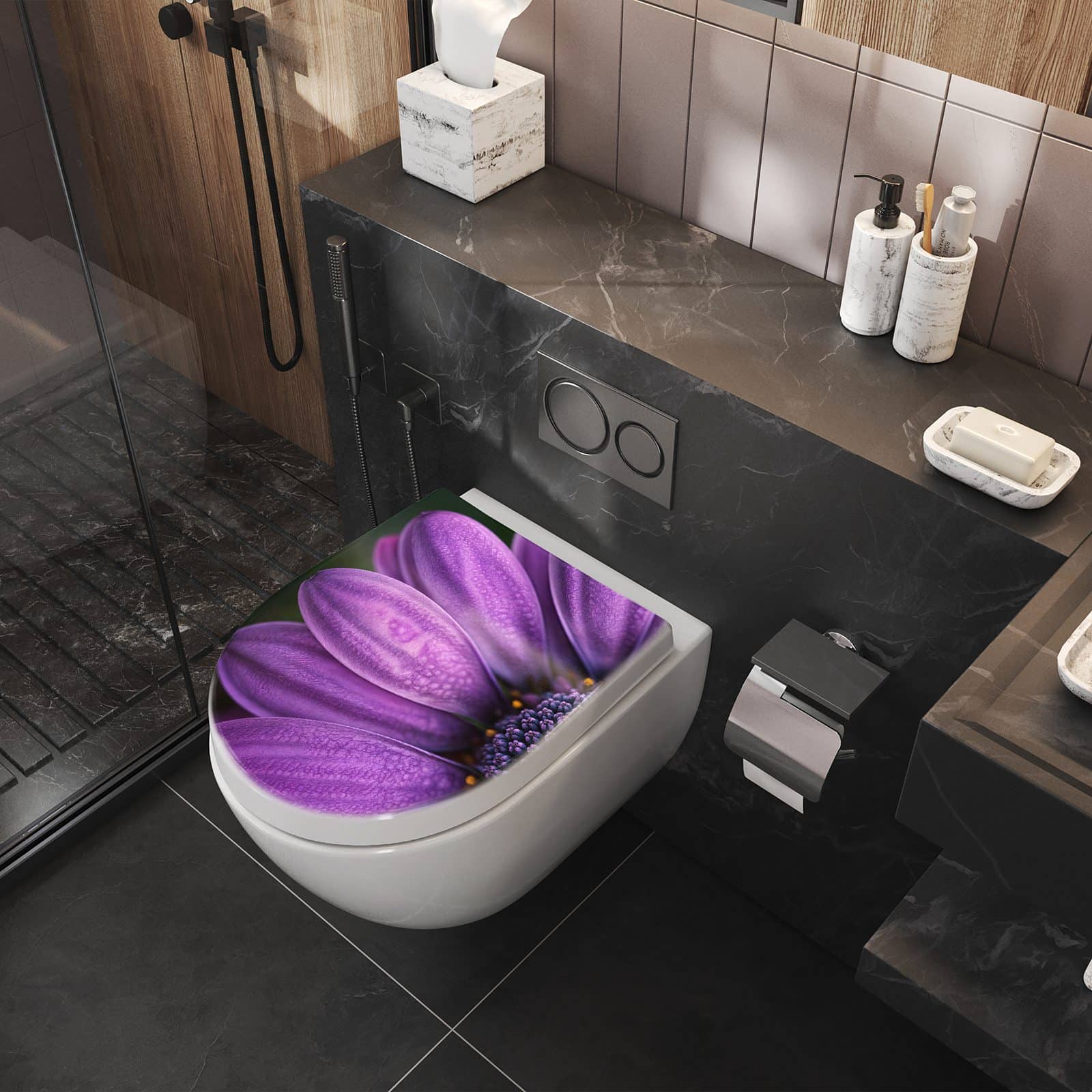 WC-Sitz mit Absenkautomatik Lila Blütenwunder