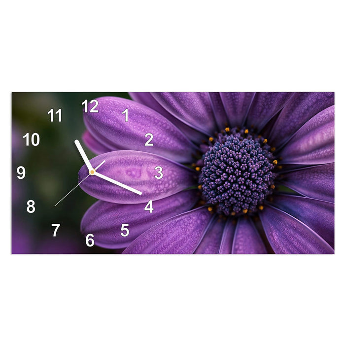 Wanduhr Lila Blütenwunder aus Glas – Querformat 60 × 30 cm mit Ziffernblatt Modern