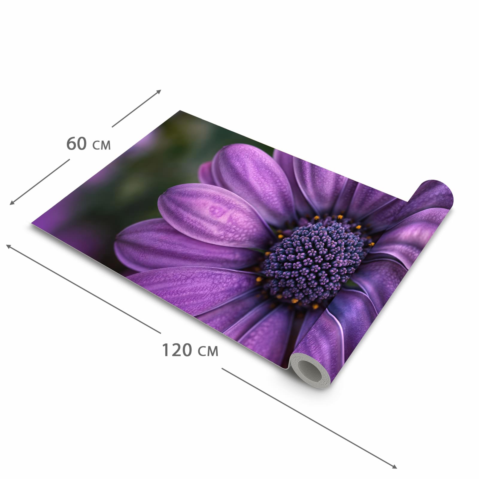 Farbbeständiger Teppich für Küche mit Motiv Lila Blütenwunder in der Grösse 60x270 cm