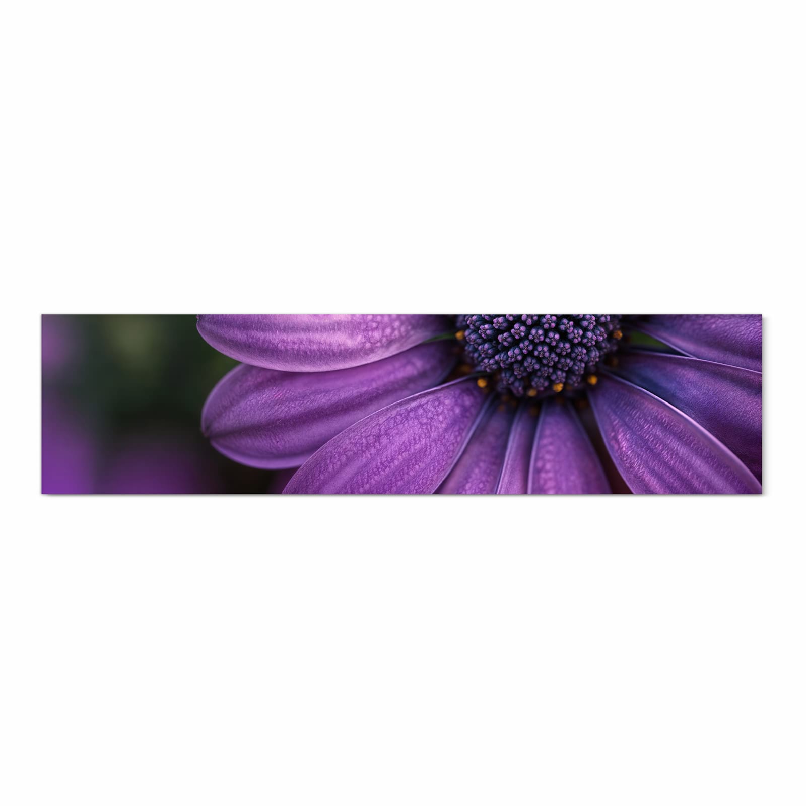 Feuchtigkeitsresistenter dünner Teppich mit Motiv Lila Blütenwunder in Frontansicht, waschbar