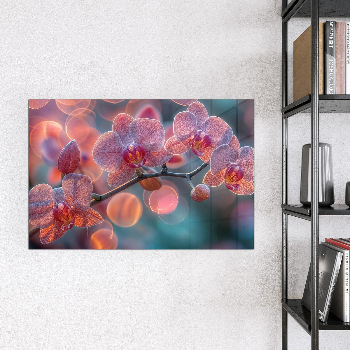 Magnettafel - Orchideen vor Orange – Rosa Orchideen vor warmem Bokeh