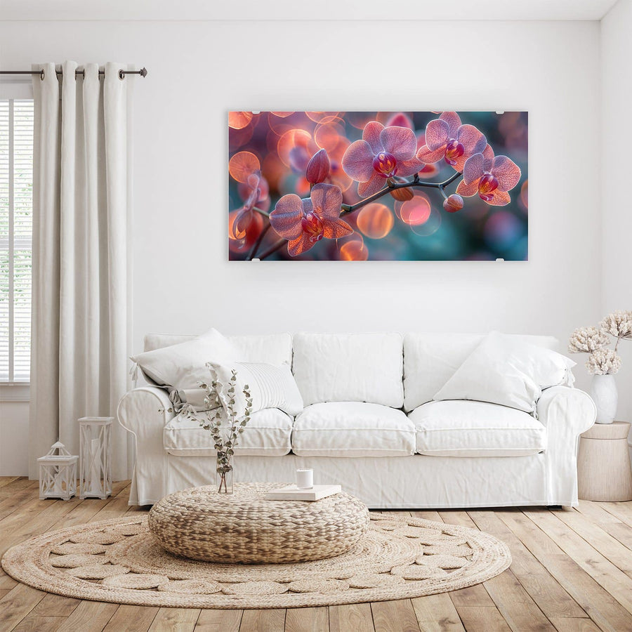 Maße Wandbild - Orchideen vor Orange - Querformat