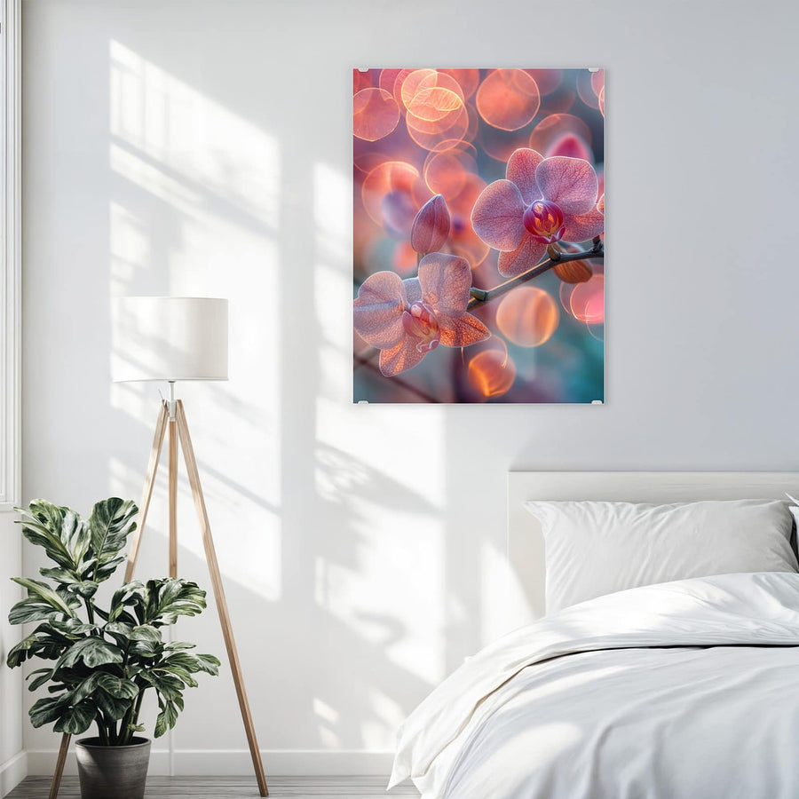 Maße Wandbild - Orchideen vor Orange - Hochformat