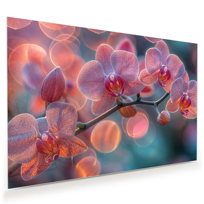 Wandbild mit dem Motiv Orchideen vor Orange