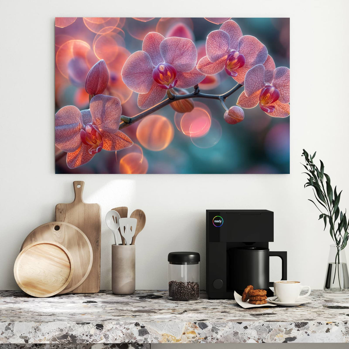 Metall Magnettafel - Orchideen vor Orange – Rosa Orchideen vor warmem Bokeh
